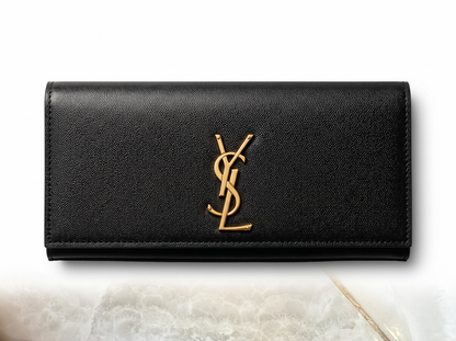 Saint Laurent Black Grain Leather YSL Clutch 🖤✨💛👛🔥