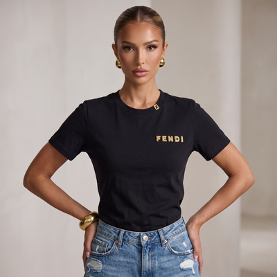 Fendi Embroidered Logo T-Shirt – Black one size