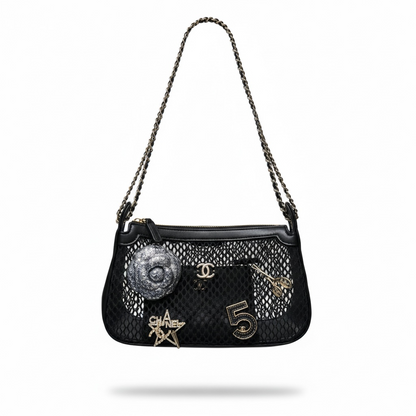 CHANEL Mesh Charm Shoulder Bag – Black Edition 🖤✨