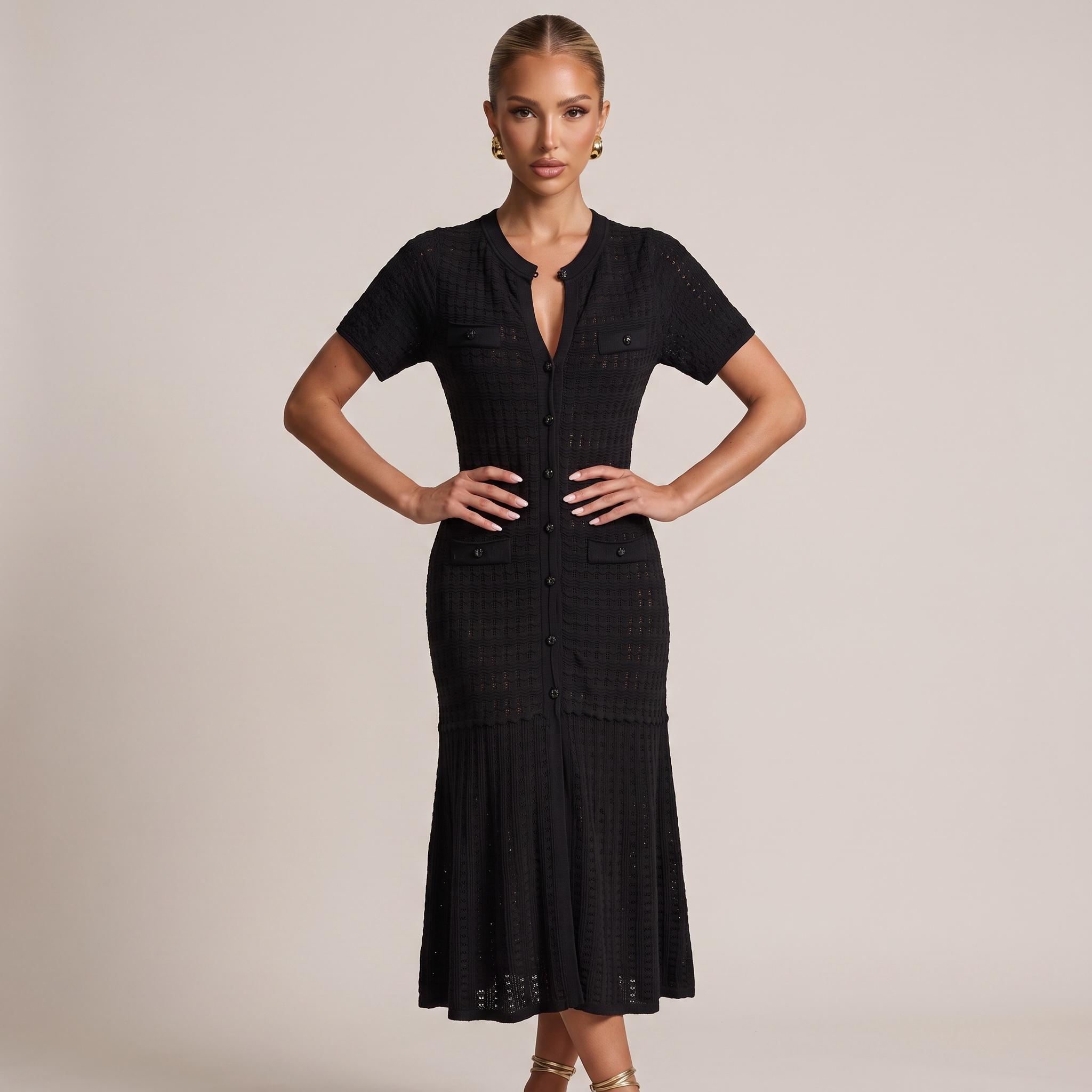 🖤 Sandro Textured Knit Maxi Dress