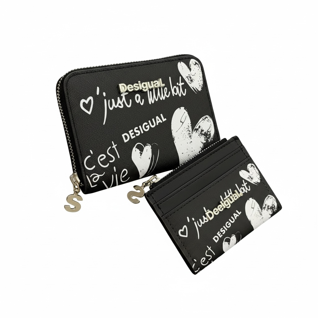 🖤 Desigual Love Script Wallet & Card Holder Set 🤍✨