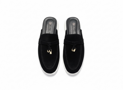 LORO PIANA Style Black Suede Slip-On Loafers 🖤✨ | Gold Detail Edition