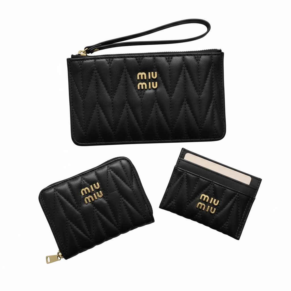 🖤 Miu Miu Black Quilted Leather Wallet & Card Holder Set ✨