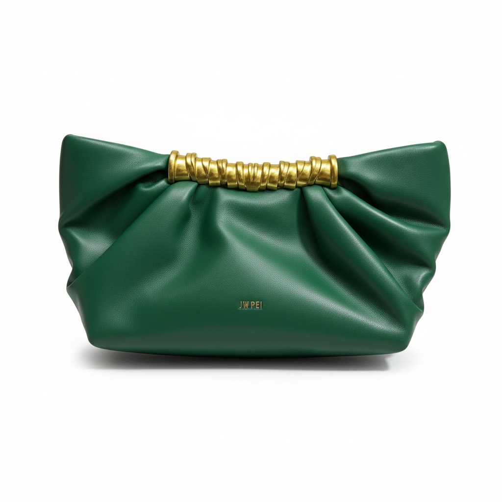 JW PEI Ruched Clutch Bag – Emerald Green 💚✨ | Modern Statement Elegance