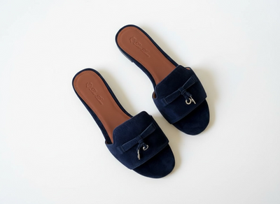LORO PIANA Style Navy Suede Slides 💙✨ | Elegant Minimal Edition
