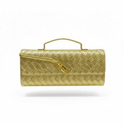 ✨ Bottega Veneta Gold Intrecciato Knot Clutch – Luxury Evening Handbag ✨