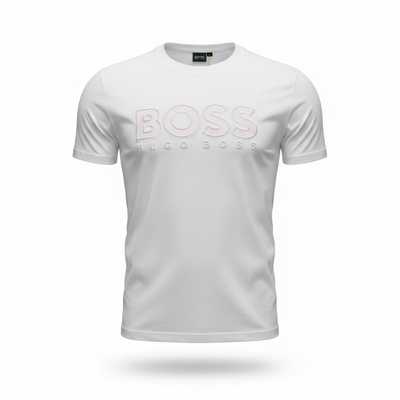 HUGO BOSS White Embossed Logo T-Shirt 🤍✨ Clean Luxury Edition
