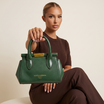 💚 Dolce & Gabbana Sicily Lizard-Embossed Top Handle Bag – Green