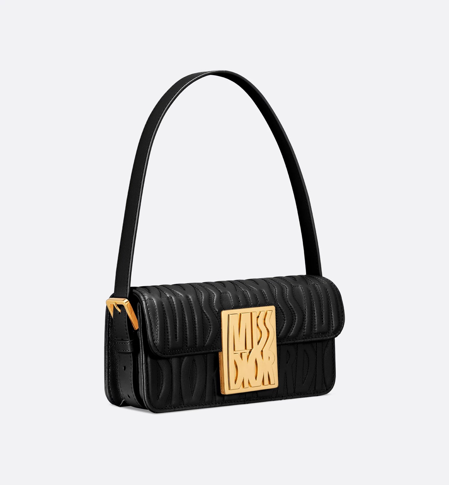 Miss Dior Baguette Bag in Black Embossed Leather with Gold Hardware