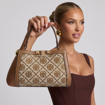 Tory Burch Monogram Canvas Mini Top Handle Bag – Beige Luxury Classic 🤎✨