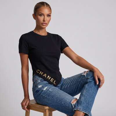 Chanel Asymmetric Logo T-Shirt – Black one size