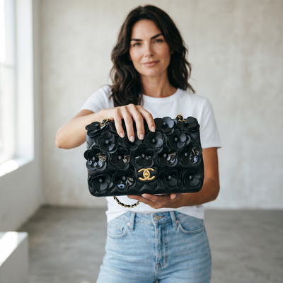 Chanel Black Camellia Statement Bag 🖤✨