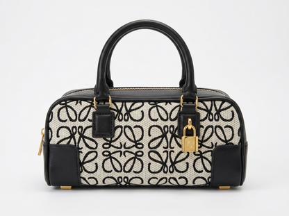 Loewe Anagram Canvas Mini Boston Bag – Black & Ivory 🖤🤍