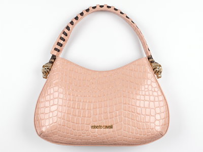 Roberto Cavalli Croc-Embossed Leather Hobo Shoulder Bag – Blush Pink
