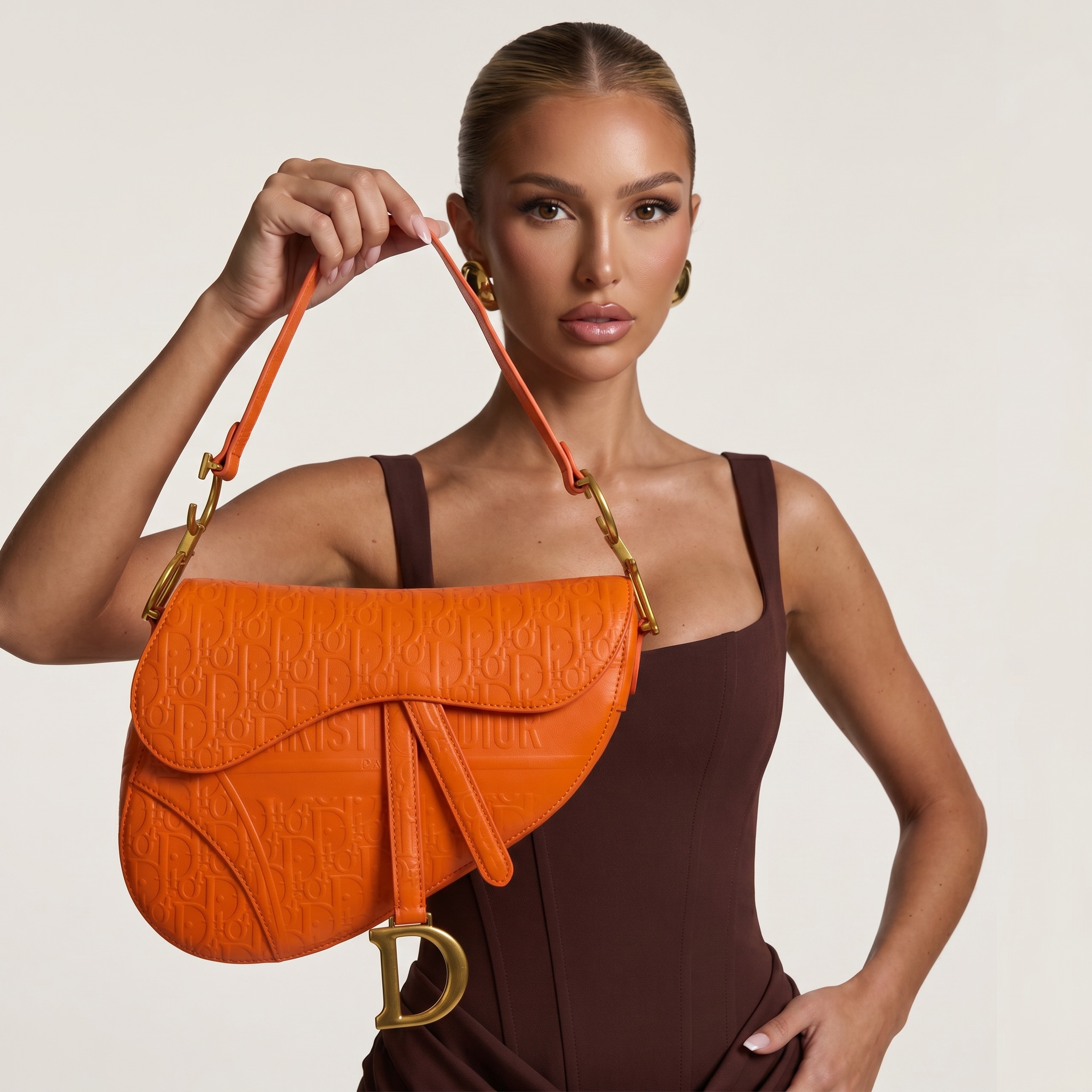 🧡 Christian Dior Saddle Bag – Orange Oblique Embossed Leather