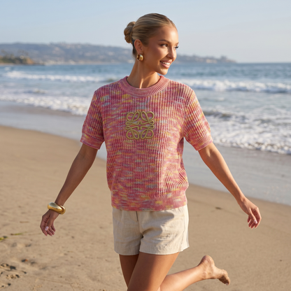 🌸 Loewe Anagram Melange Knit Top – Pink Multi