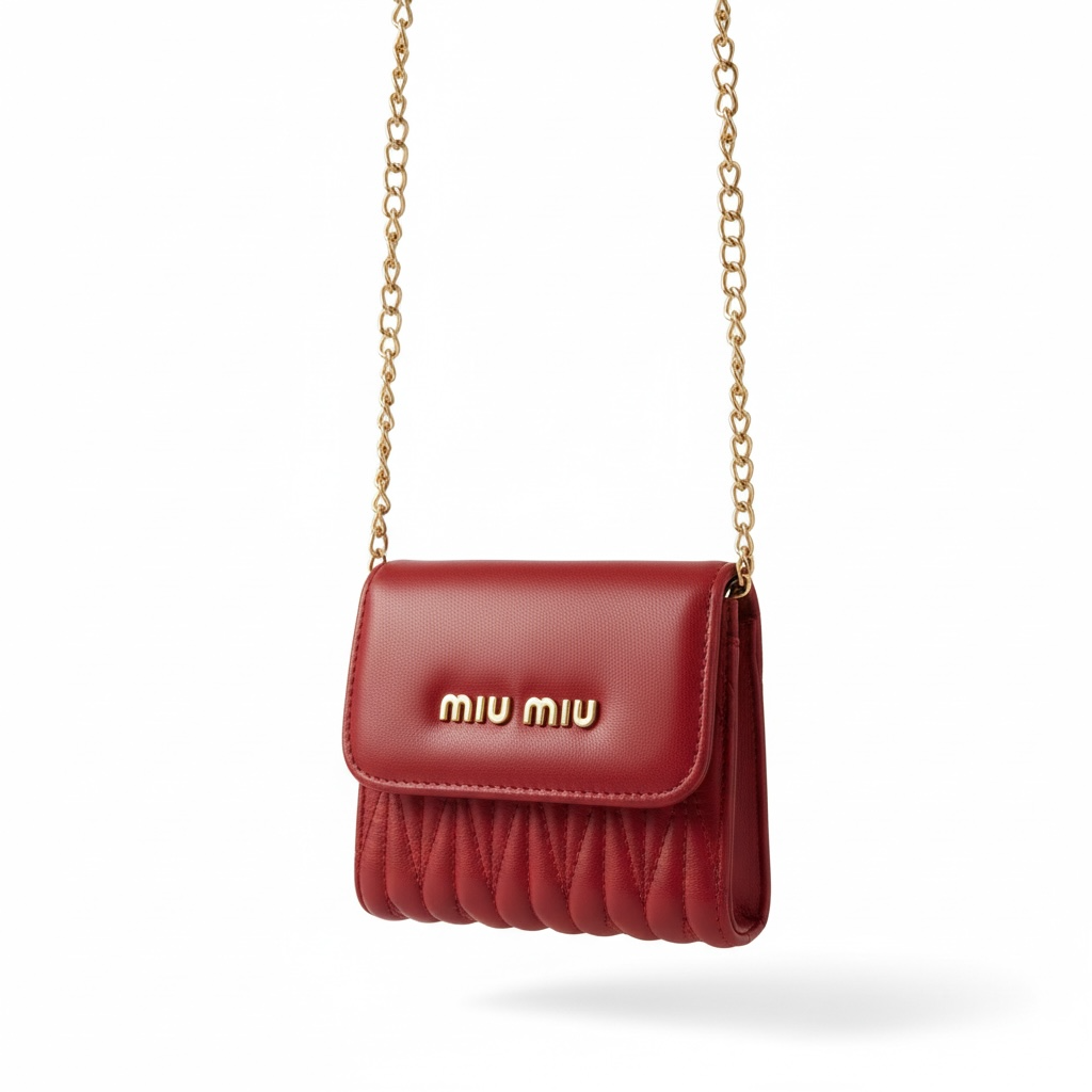 Miu Miu Mini Chain Wallet – Red Matelassé Leather ❤️✨
