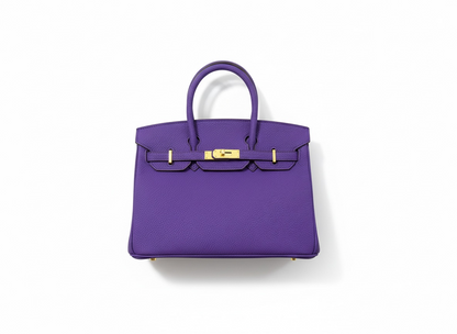 Hermès Birkin-Style Purple Leather Handbag with Twilly Strap & Charm 💜✨