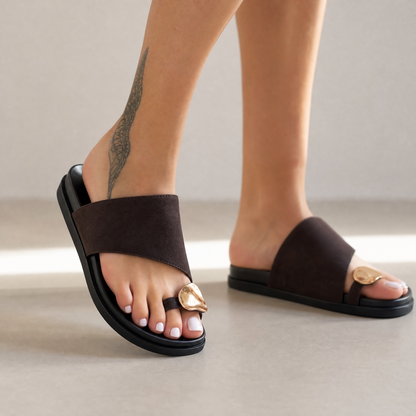 Zara Minimal Toe-Ring Slide Sandals 🤎✨