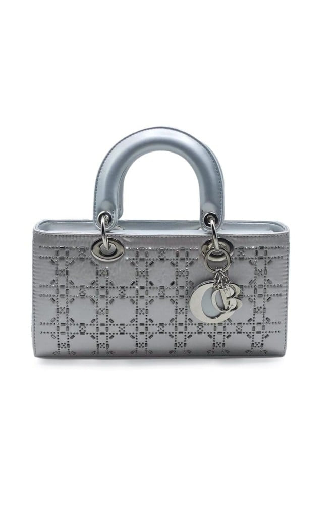 Lady Dior Mini Tote Bag in Black with Silver Accents