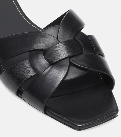 SAINT LAURENT Interlaced Leather Slides 🖤✨ | Minimal Luxury Essential