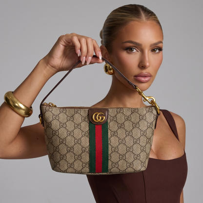 Gucci Beige GG Supreme Web Stripe Shoulder Bag 🤎💚❤️✨👜🔥