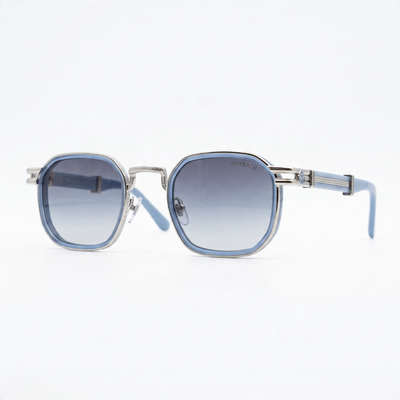 Maybach Luxury Octagonal Sunglasses – Silver Frame with Blue Gradient Lenses