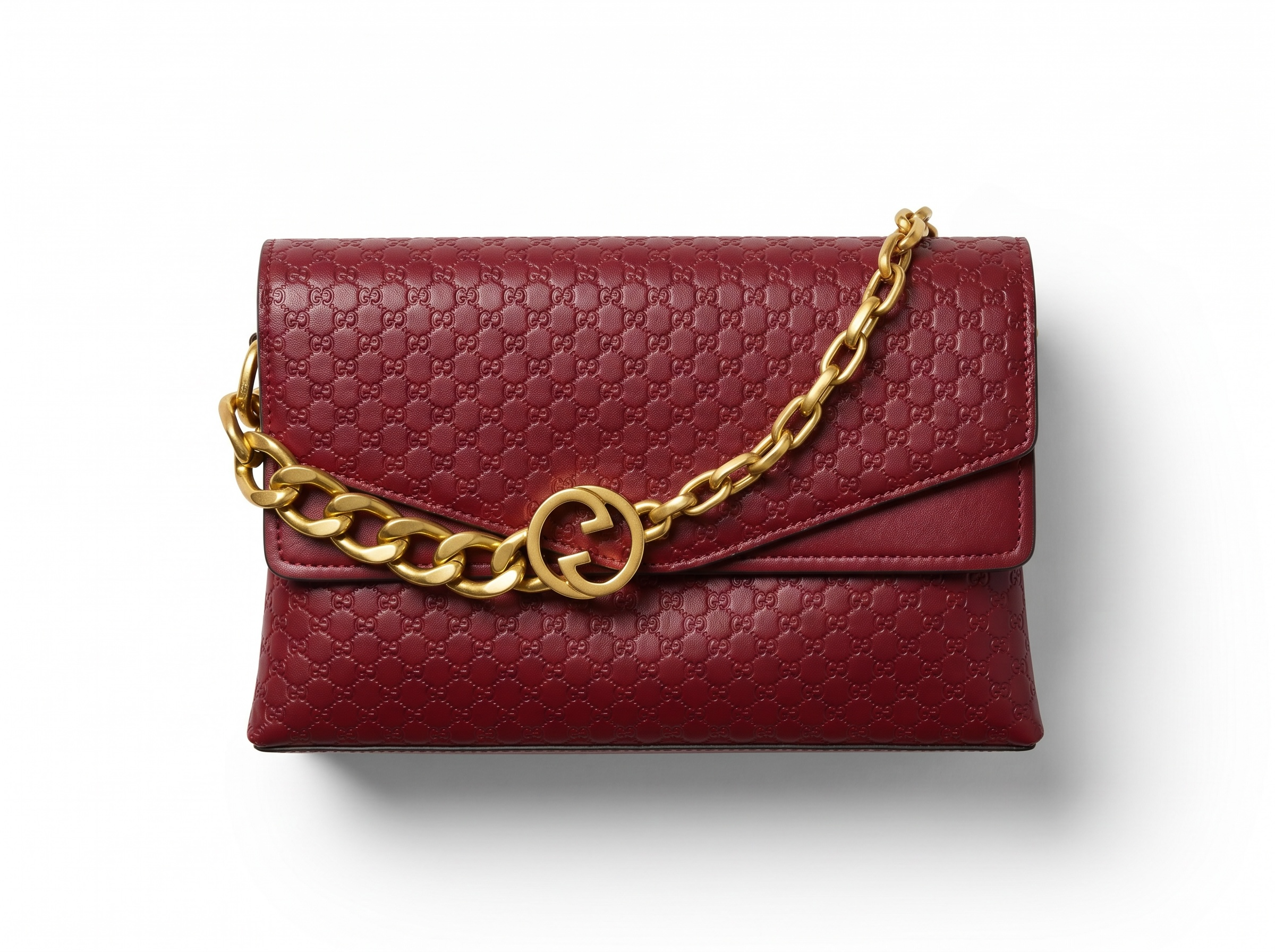 Gucci GG Emblem Leather Chain Shoulder Bag – Burgundy Red ❤️✨