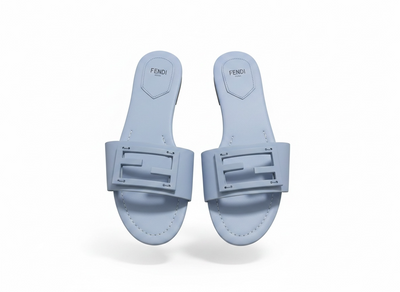 Fendi Light Blue Slide Sandals 💙✨ FF Logo Edition