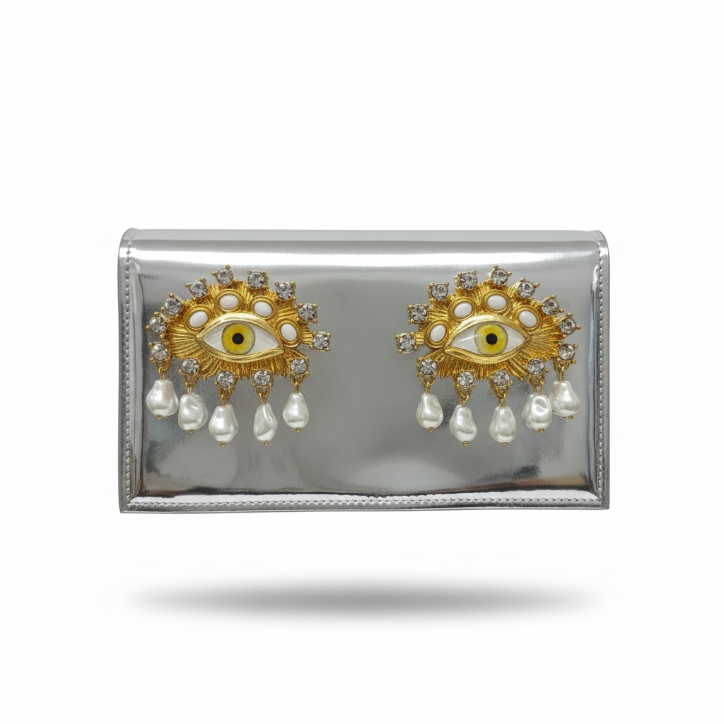 Schiaparelli Eye Embellished Metallic Clutch – Statement Art Piece 👁✨