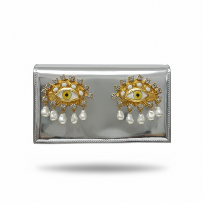 Schiaparelli Eye Embellished Metallic Clutch – Statement Art Piece 👁✨
