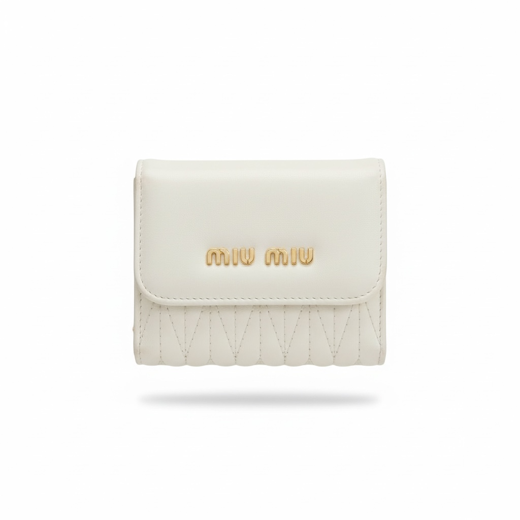 Miu Miu Mini Chain Wallet – Ivory Matelassé Leather 🤍✨
