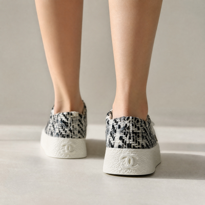 Chanel Tweed Platform Sneakers – Black & White Luxe Edition 🤍🖤