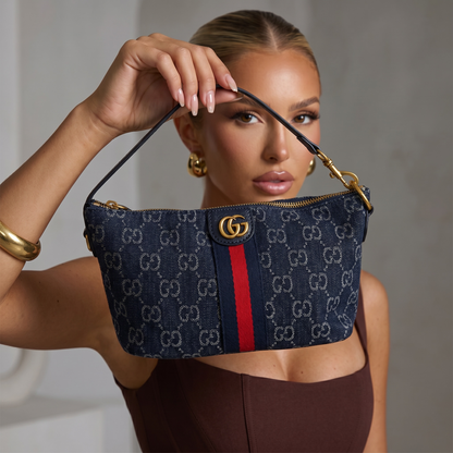 Gucci Navy GG Monogram Web Stripe Shoulder Bag 💙❤️✨👜🔥