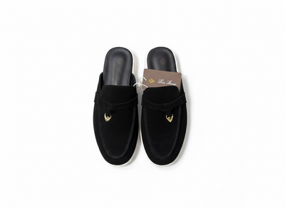 LORO PIANA Style Black Suede Slip-On Loafers 🖤✨ | Gold Detail Edition