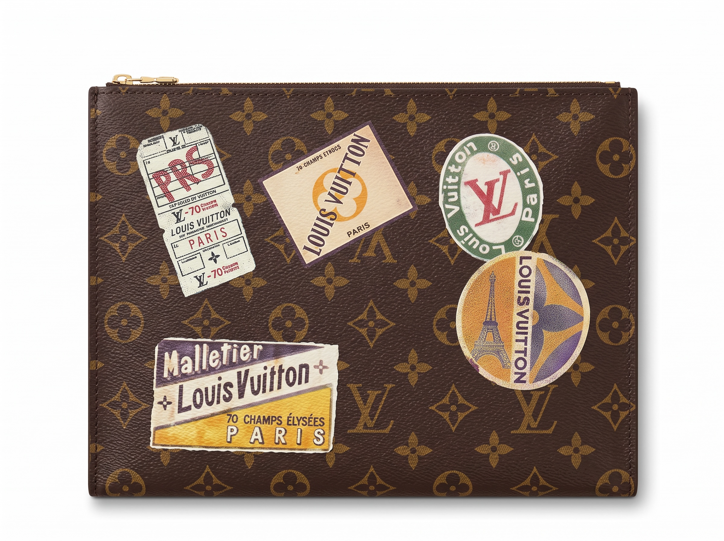 ✈️ Louis Vuitton Monogram Travel Patch Pochette – Brown Canvas Clutch