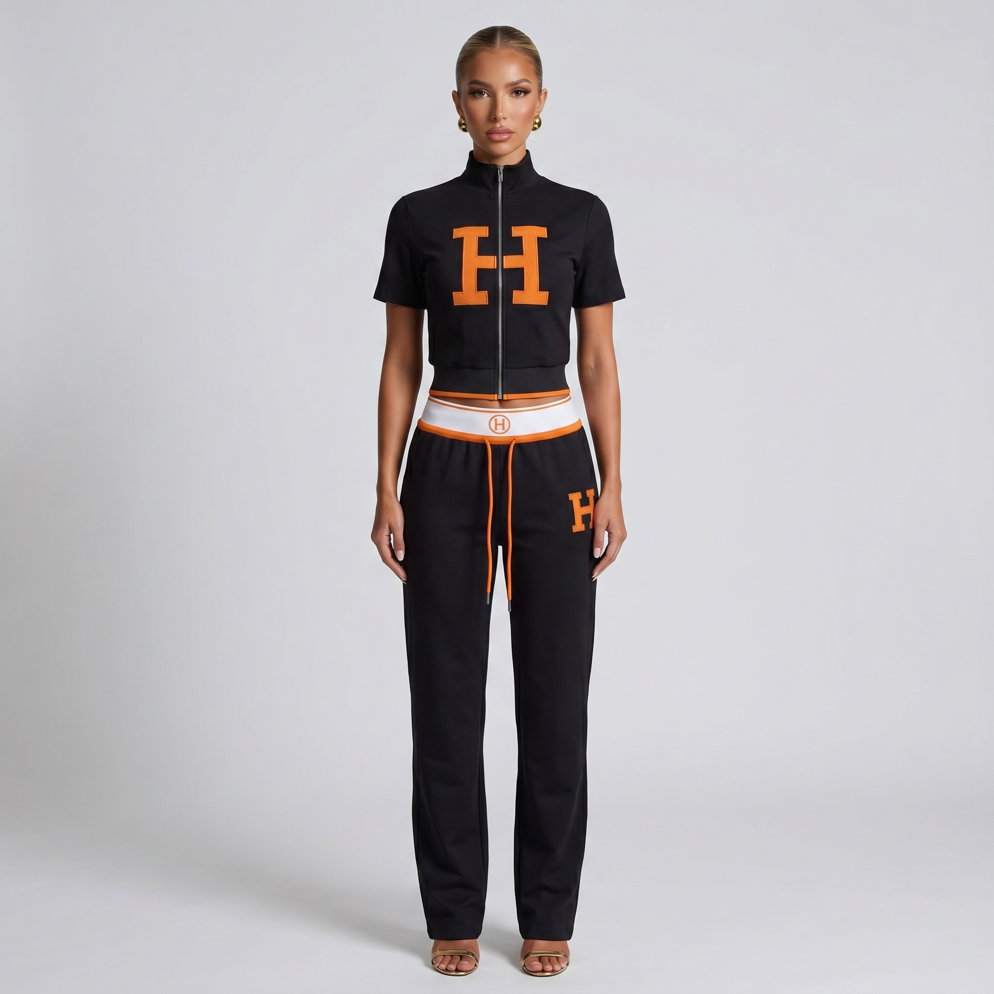 Hermès Black & Orange Logo Tracksuit Set 🖤🧡