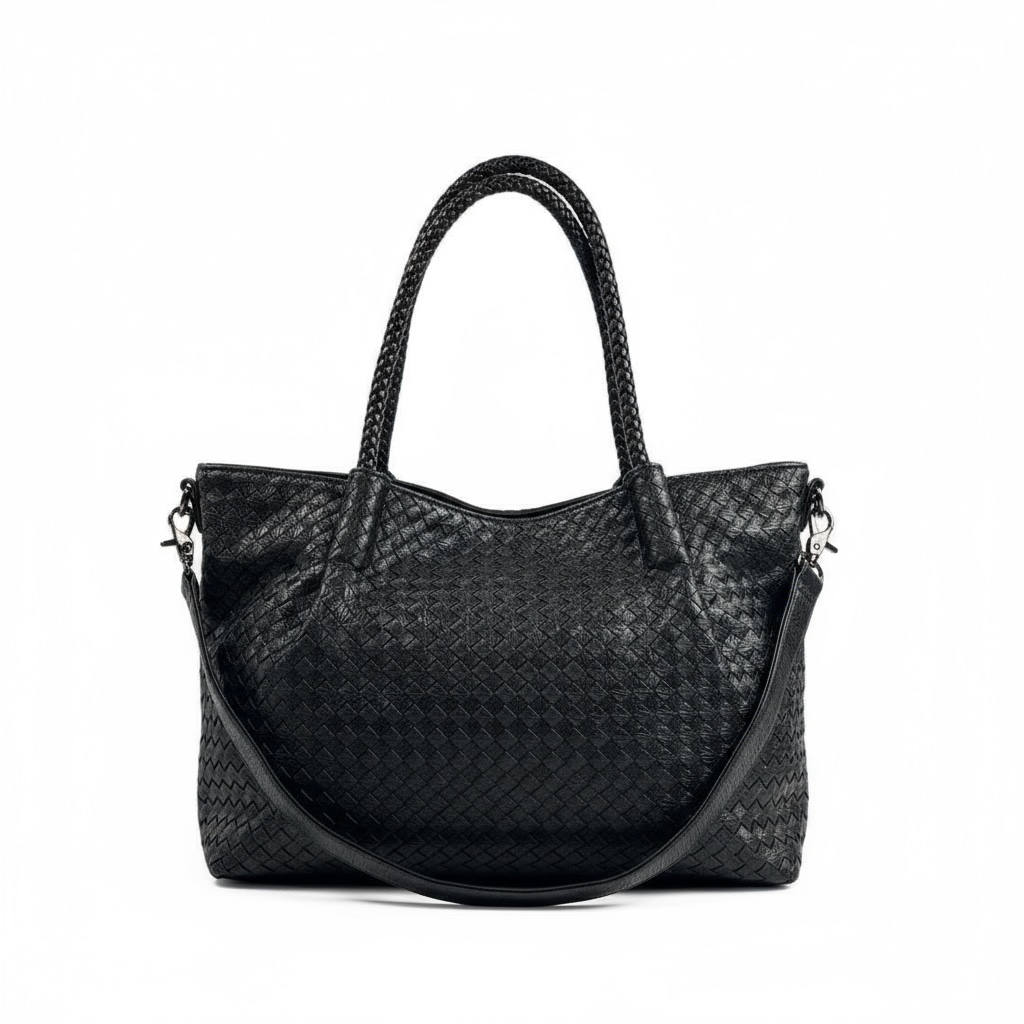 Bottega-Inspired Woven Leather Tote Bag – Timeless Black Luxury 🖤👜