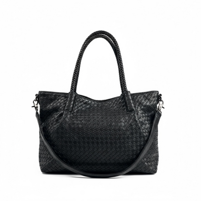 Bottega-Inspired Woven Leather Tote Bag – Timeless Black Luxury 🖤👜
