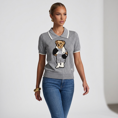 🧸 Polo Ralph Lauren Bear Knit Polo Sweater – Heather Grey Edition