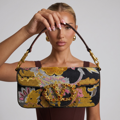Valentino Garavani Crystal VLogo Floral Embroidered Shoulder Bag ✨🌺