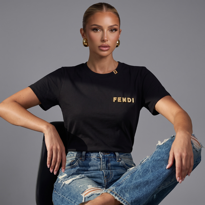 Fendi Embroidered Logo T-Shirt – Black one size
