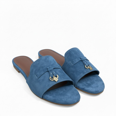 LORO PIANA Style Blue Suede Slides 💙✨ | Casual Luxury Edition