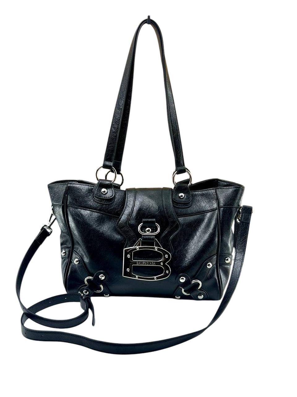 Balenciaga Leather Shoulder Bag with Silver Hardware