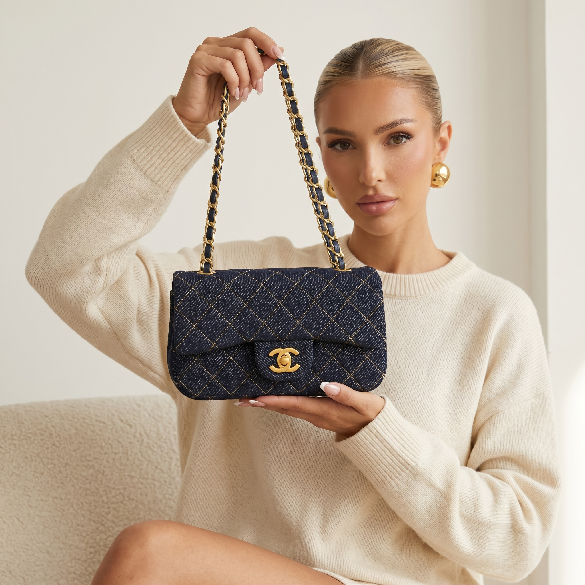 ✨ Chanel Denim Classic Flap Bag – Navy Blue Quilted Edition ✨