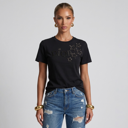 🖤 Dior Crystal Star Logo Cotton T-Shirt