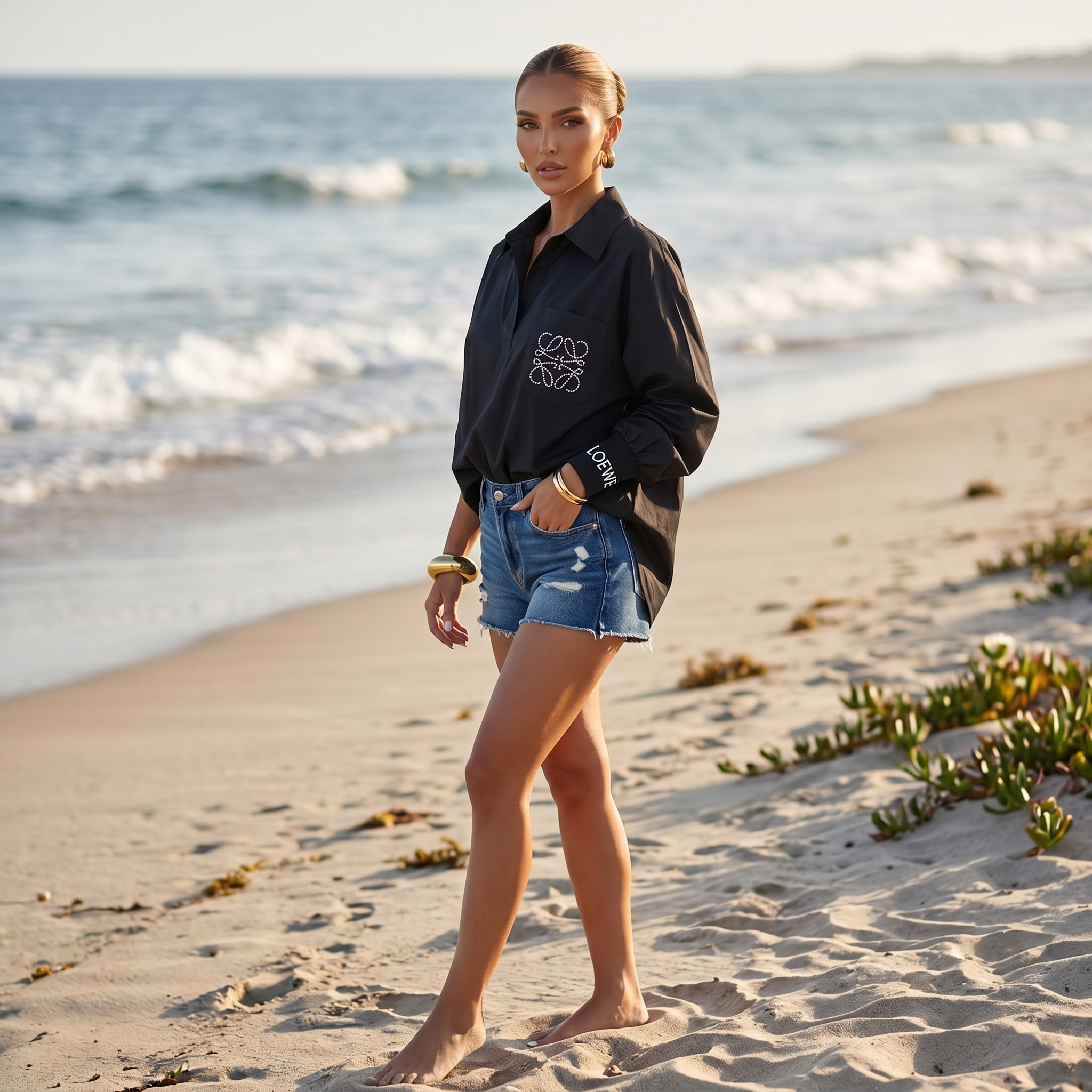 Loewe Embroidered Cotton Beach Shirt – Black 🖤🌊