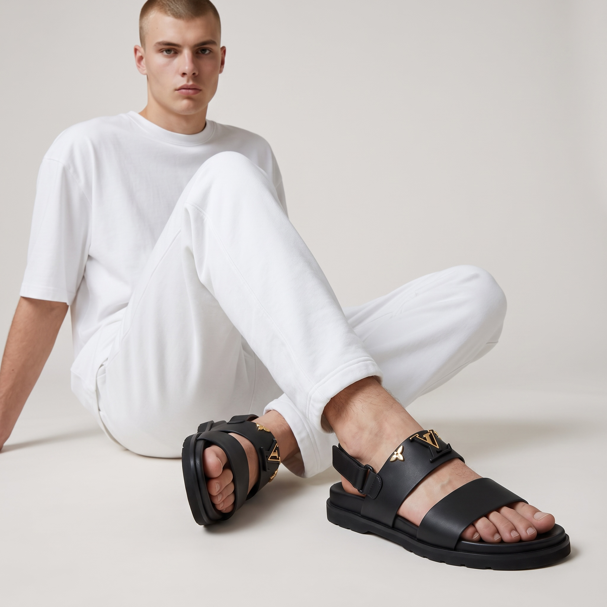 Louis Vuitton LV Monogram Buckle Leather Sandals – Black