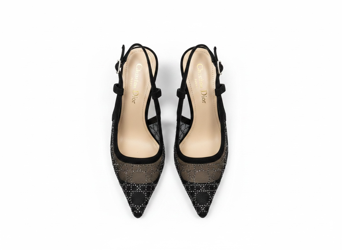 Dior-Inspired Crystal Mesh Slingback Heels ✨🖤