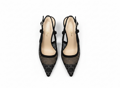 Dior-Inspired Crystal Mesh Slingback Heels ✨🖤